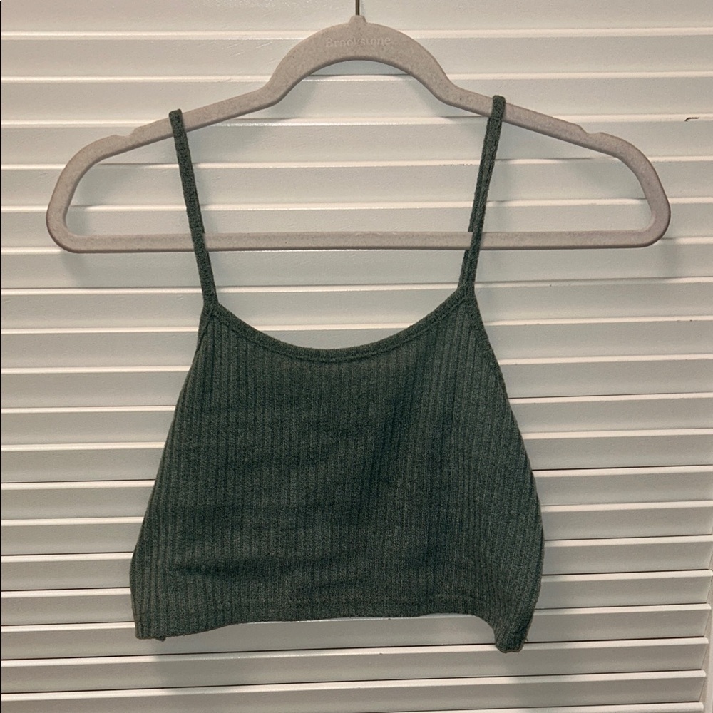 Green Ribbed Crop Top
